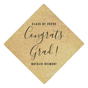 Toque De Diplômé Félicitations Grand Noir et Or Nom de la Parties s