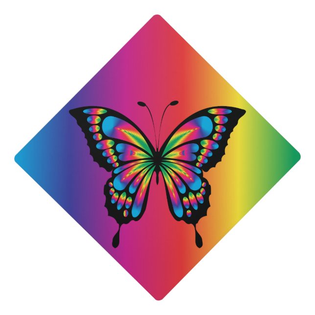 Toque De Diplômé Fierté du papillon LGBT d'arc-en-ciel (Devant)