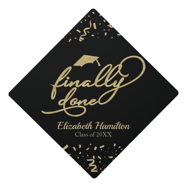 Toque De Diplômé Finalement Fait Gold Calligraphie Sur Noir (Devant)