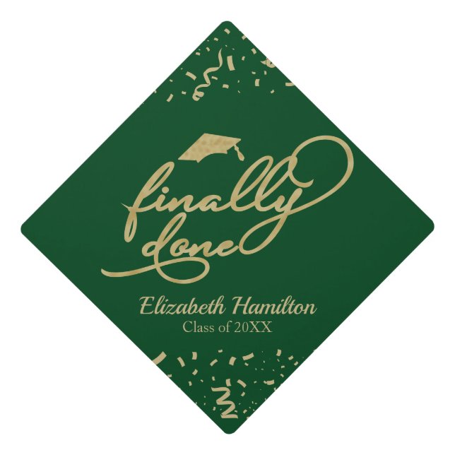 Toque De Diplômé Finalement Terminé Gold Calligraphie Vert (Devant)