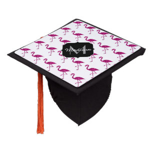 Toque De Diplômé Flamant rose pailleté motif monogramme rose scinti