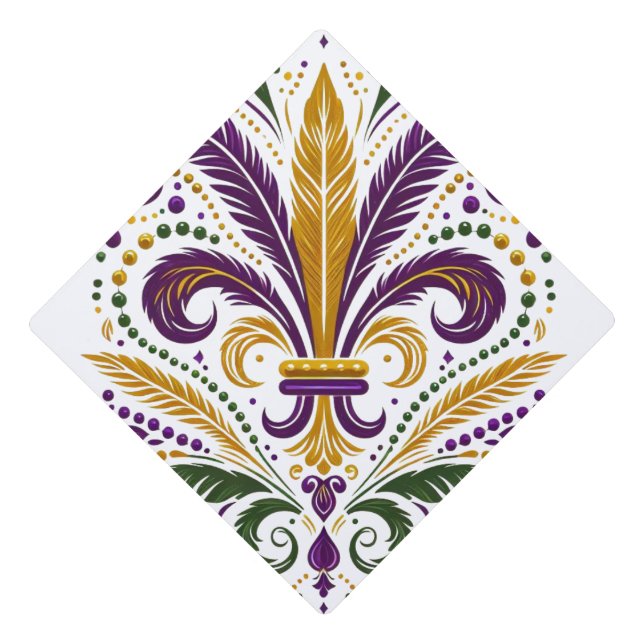 Toque De Diplômé Fleur de lis jaune et vert violet (Devant)