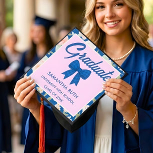 Toque De Diplômé Fleur Sauvage Bleu Gingham Ruban de Remise des Dip