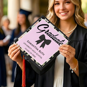 Toque De Diplômé Fleur sauvage ruban à carreaux noir graduation