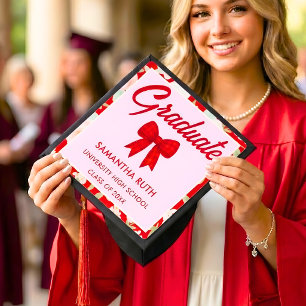 Toque De Diplômé Fleur Sauvage Ruban à Carreaux Rouges Diplômé