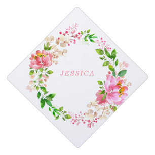 Toque De Diplômé Fleurs aquarelles roses personnalisées