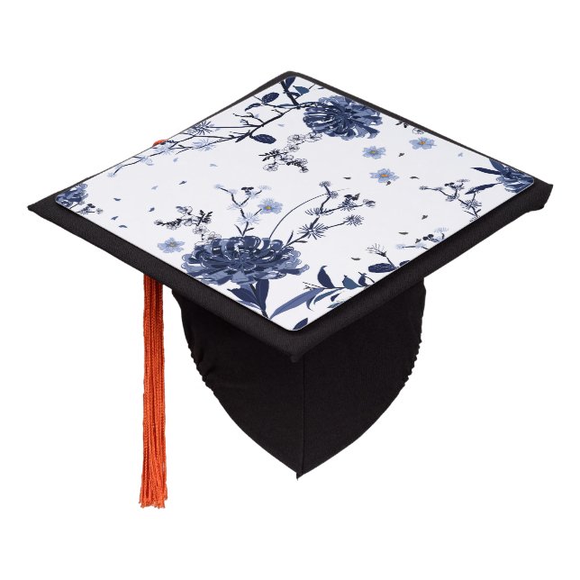 Toque De Diplômé Fleurs bleues (Incliné)