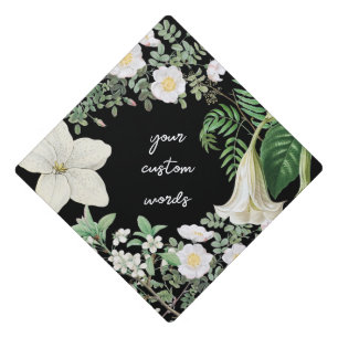 Toque De Diplômé Fleurs d'aquarelle blanche Texte floral