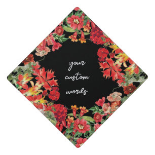 Toque De Diplômé Fleurs d'aquarelle rouge Texte floral