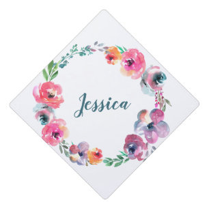 Toque De Diplômé Fleurs d'aquarelle simples Moderne Élégant