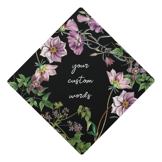 Toque De Diplômé Fleurs d'aquarelle violette Texte floral (Devant)