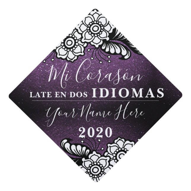 Toque De Diplômé Fleurs de parties scintillant Bilingue Español étu (Devant)