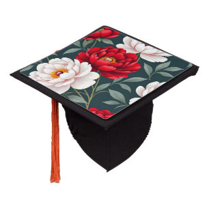 Toque De Diplômé Fleurs de pivoine rouges et blanches