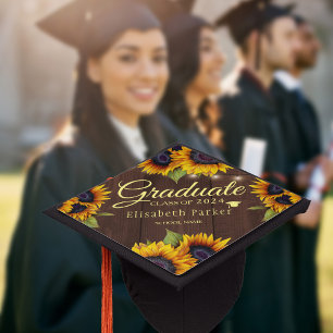 Toque De Diplômé Fleurs de soleil chic rustique élégant gra d'été