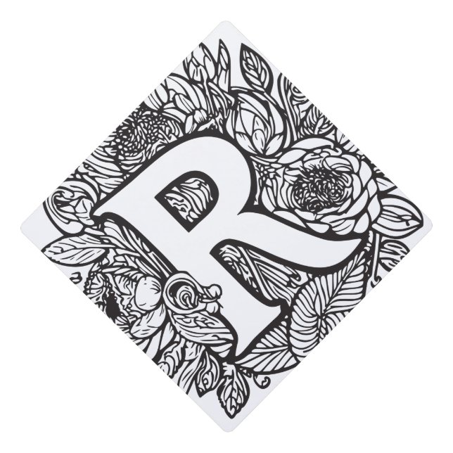 Toque De Diplômé Fleurs de tatouage personnalisées en noir et blanc (Devant)