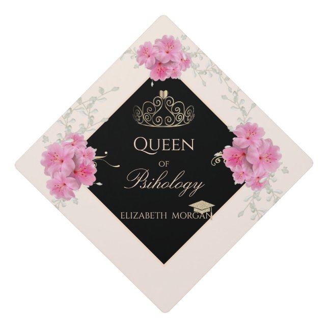 Toque De Diplômé Fleurs élégantes, Gold Tiara Graduation Cap (Devant)