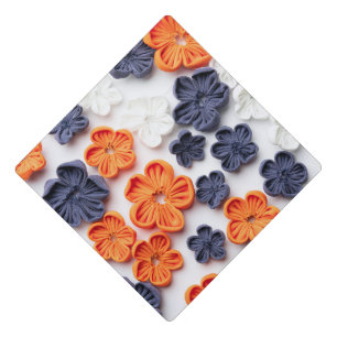 Toque De Diplômé Fleurs en tissu cousu à la main printemps orange b