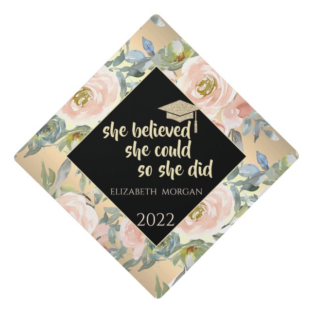 Toque De Diplômé Fleurs roses Gold Motivational Message (Devant)