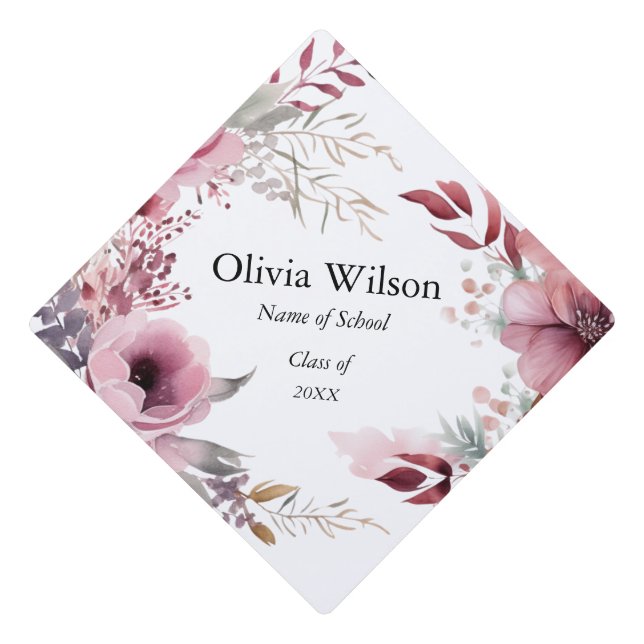 Toque De Diplômé Fleurs roses poussiéreuses (Devant)