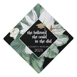 Toque De Diplômé Fleurs tropicales Feuilles Paillettes Casquette de