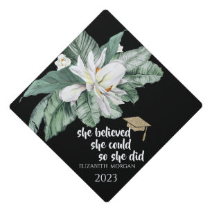 Toque De Diplômé Fleurs tropicales Parties scintillant Feuille Casq