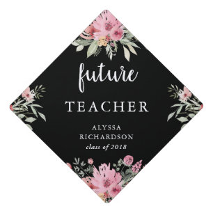 Toque De Diplômé Floral à la mode sur le noir   votre futur travai