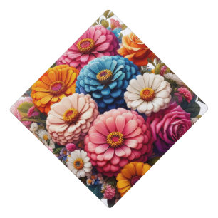 Toque De Diplômé Floral coloré/Zinnia printanière/Rose