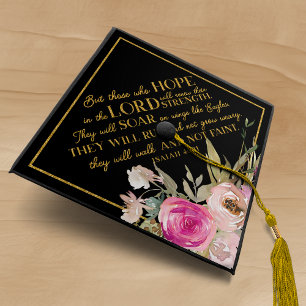 Toque De Diplômé Floral Gold Parties scintillant Bible Verse Christ