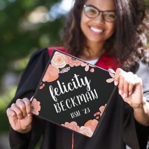 Toque De Diplômé Flore floue Nom personnalisé et année de classe