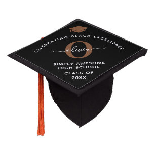 Toque De Diplômé Fun Melanin Monogramme Nom Année Collège Lycée