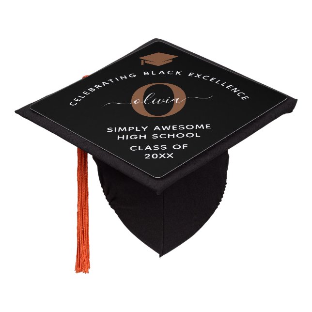 Toque De Diplômé Fun Melanin Monogramme Nom Année Collège Lycée (Incliné)