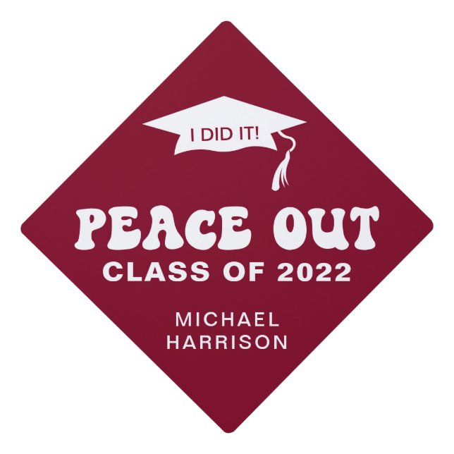 Toque De Diplômé Funny Peace Out Class of 2022 Bourgogne (Devant)