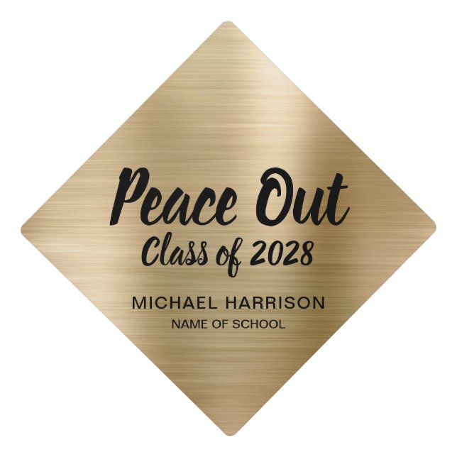 Toque De Diplômé Funny Peace Out Gold Metallic Custom (Devant)