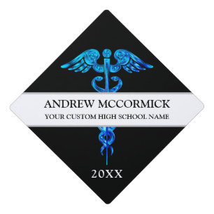 Toque De Diplômé Futur infirmier docteur Black Blue Caduceus Médic
