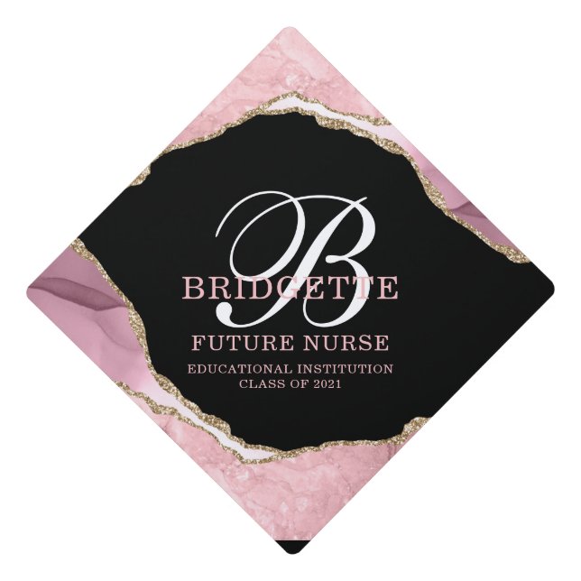 Toque De Diplômé Futur Infirmière Blush Pink Gold Foil Monogramme M (Devant)