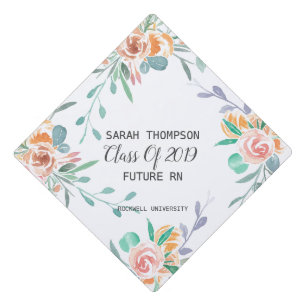 Toque De Diplômé Futur Infirmière Diplômée Florale Rose Et Vert