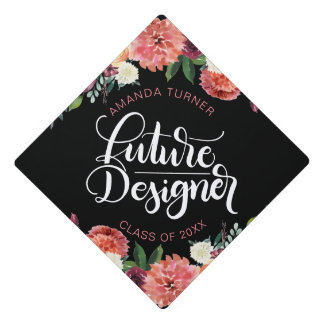 Toque De Diplômé Future Designer - Puissance féminine - Fleurs aqua