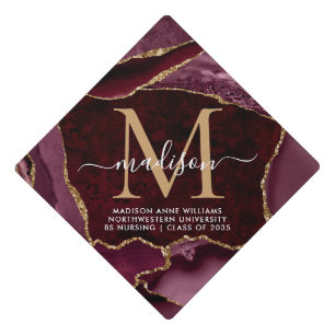 Toque De Diplômé Glam Burgundy Red Gold Parties scintillant Monogra