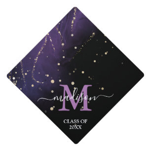 Toque De Diplômé Glam Hot Purple Sparkle Chic Nom du monogramme