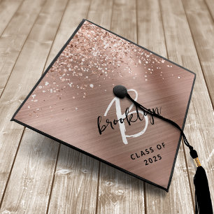 Toque De Diplômé Glam Rose Gold Paillettes Monogramme Métal Brossé