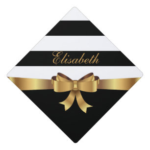 Toque De Diplômé Gold personnalisé, Black Bold Stripes Golden BOW