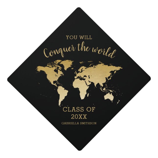 Toque De Diplômé Gold World Map Conquérir le monde Inspirationnel (Devant)