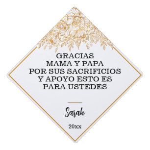 Toque De Diplômé Gracias Mama Y Papa Espagnol Fleurs d'or simples