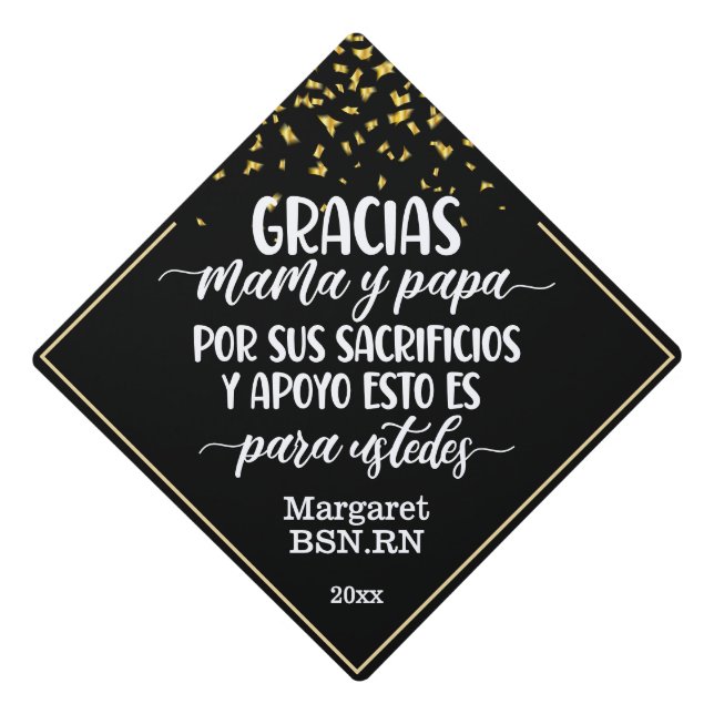 Toque De Diplômé Gracias Mama Y Papa espagnol Graduation Simple (Devant)