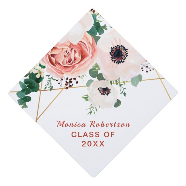 Toque De Diplômé Graduate Class Of 2020 Floral Flowers Blanc (Devant)