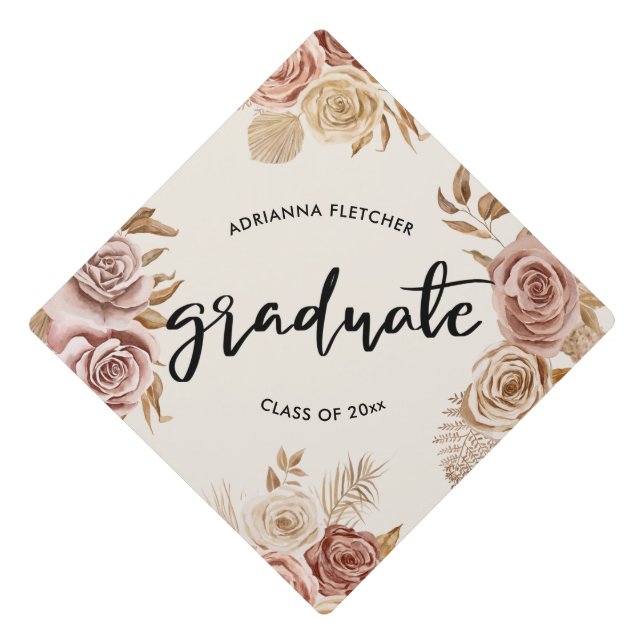 Toque De Diplômé Graduate Simple Moderne Script Boho Roses  (Devant)