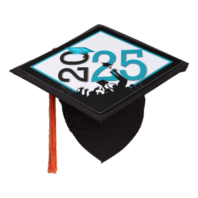 Toque De Diplômé Graduation 2025 en Turquoise et noir (Incliné)