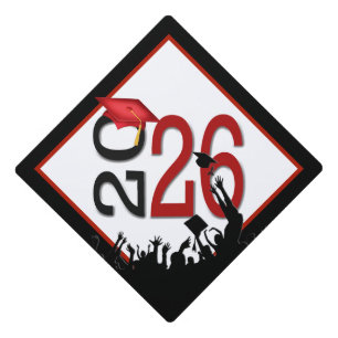 Toque De Diplômé Graduation 2025 Rouge Et Noir