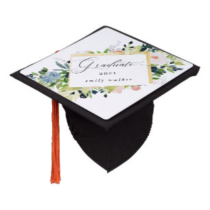 Toque De Diplômé Graduation Florale Bleue De Minuit