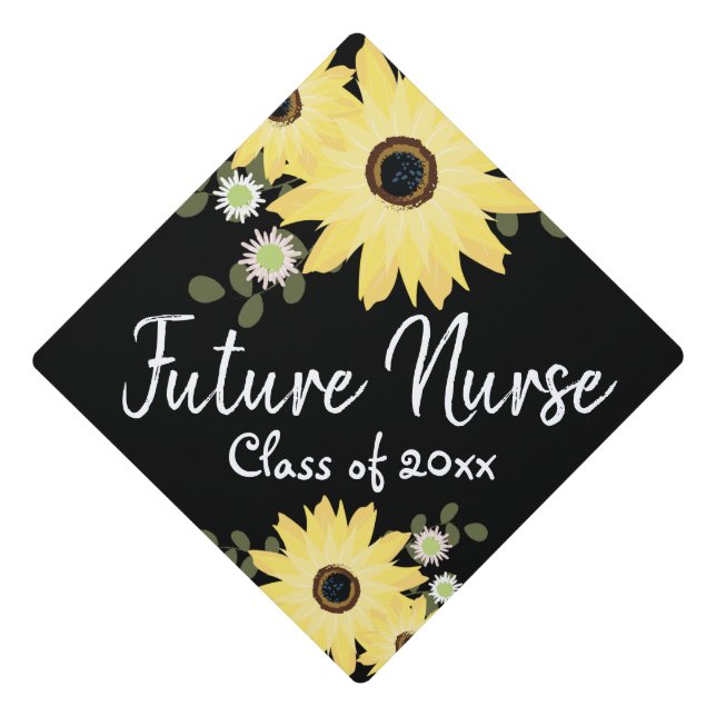 Toque De Diplômé Graduation future Infirmière Floral Sunflower (Devant)